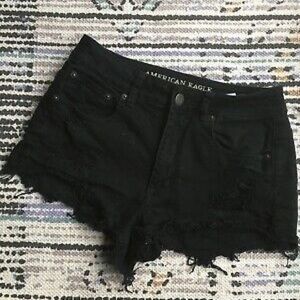 Black destroyed American Eagle shorts 2